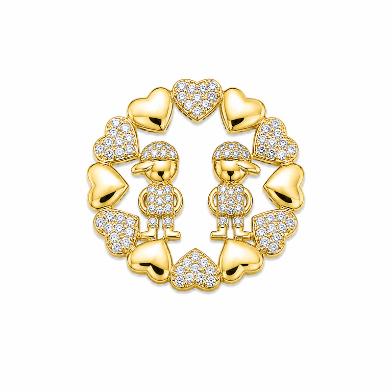 Pingente Mandala Cravejada Dois Filhos Ouro 18k