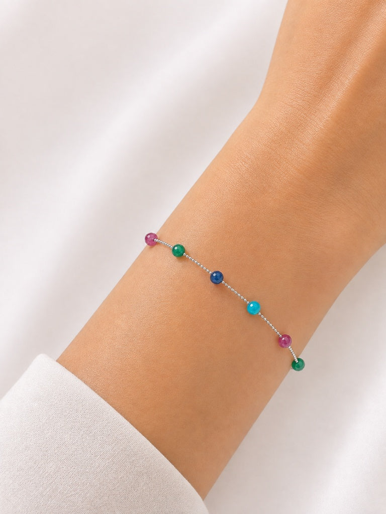 Pulseira Pedra Natural Collor Ródio Branco