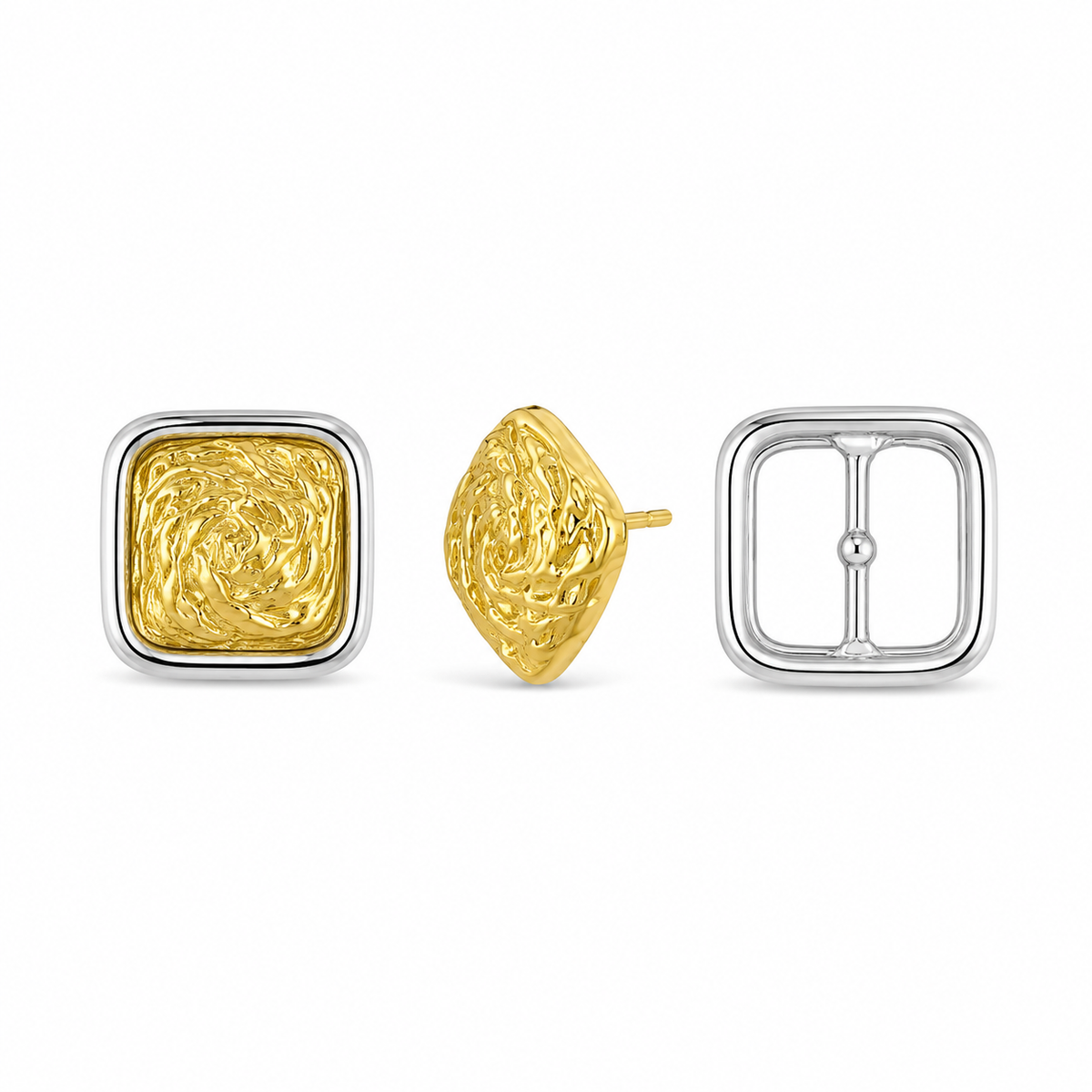 Brinco Quadrado Duo Mix de Banho Ouro 18k