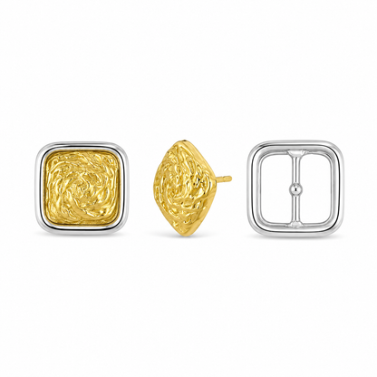 Brinco Quadrado Duo Mix de Banho Ouro 18k