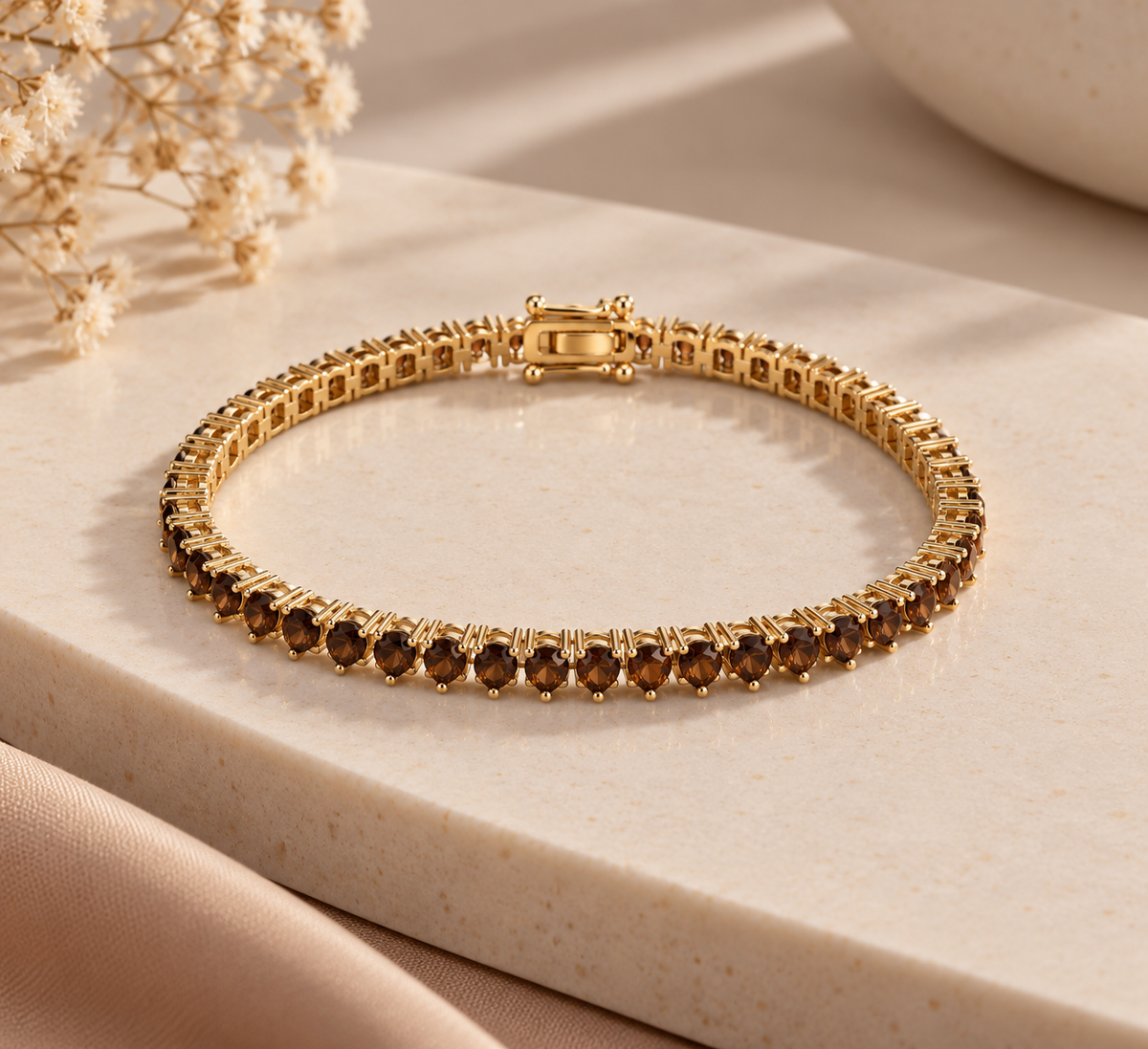 Pulseira Riviera Três Pontas Chocolate Ouro 18k