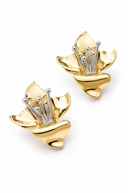 Brinco Flora Bicolor Ouro 18k