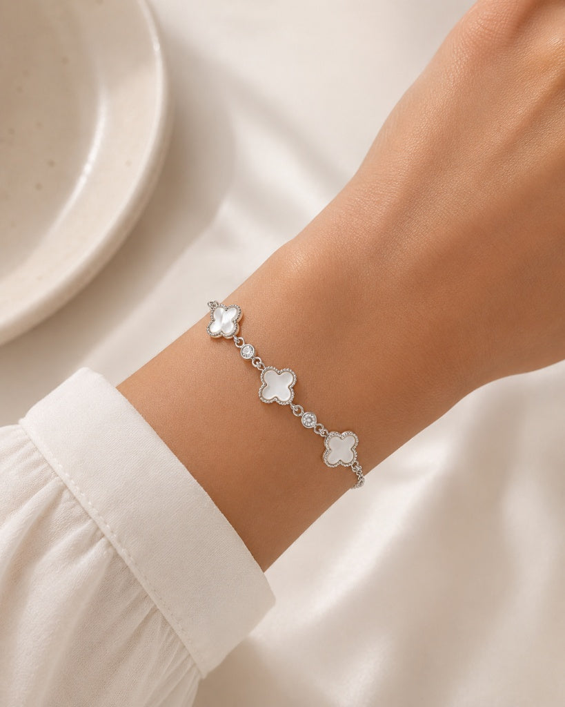 Pulseira Van Cleef Perolado Cravejado Prata 925
