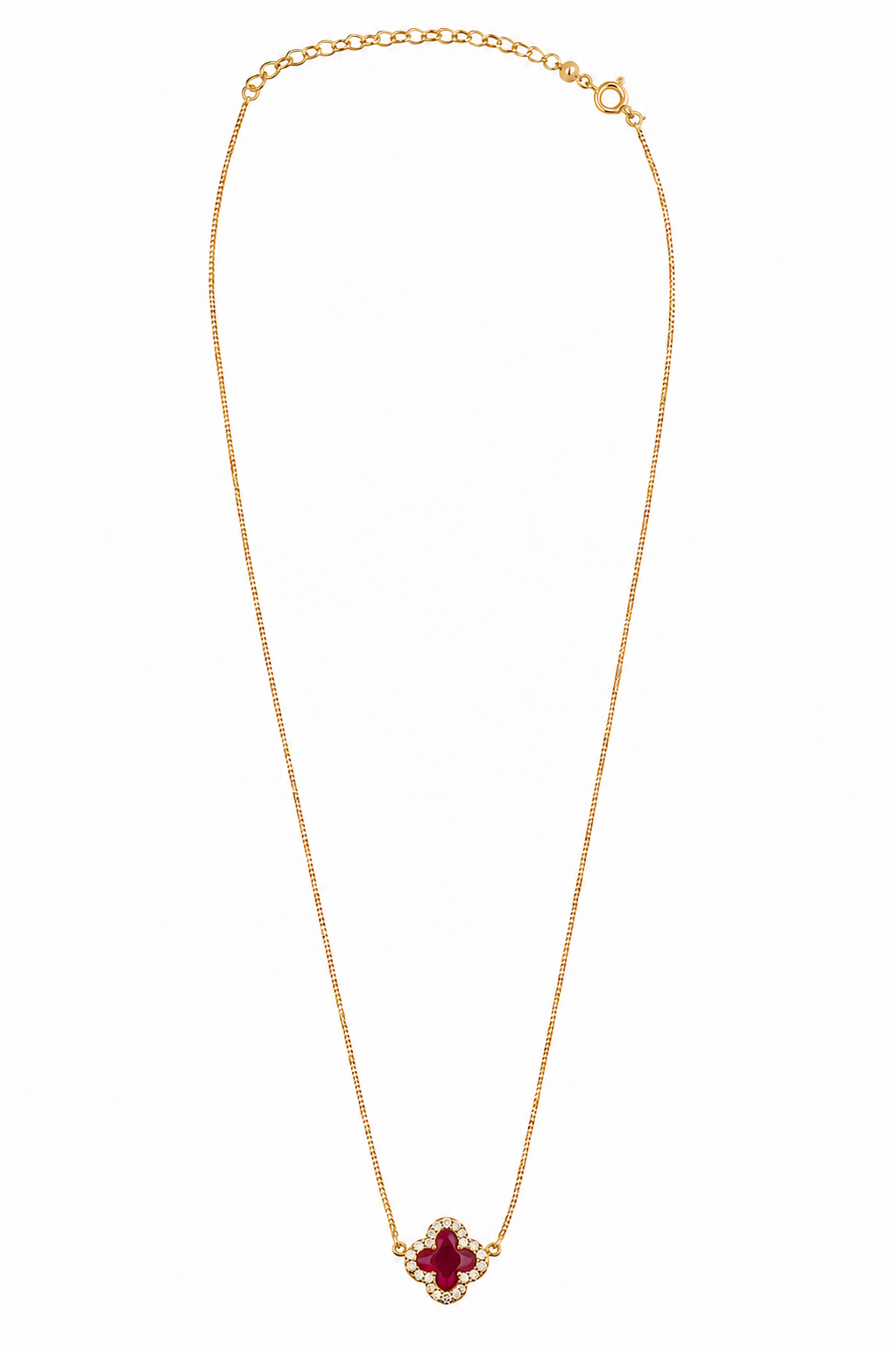 Colar Trevo Ruby Com Micro Zircônia Ouro 18k