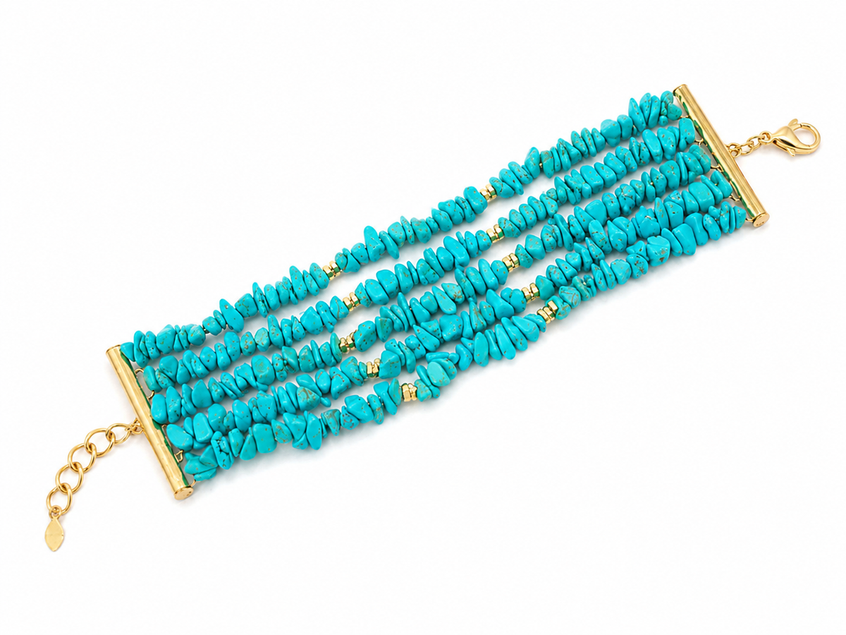 Pulseira Cascalho Natural 5 Voltas Ouro 18k