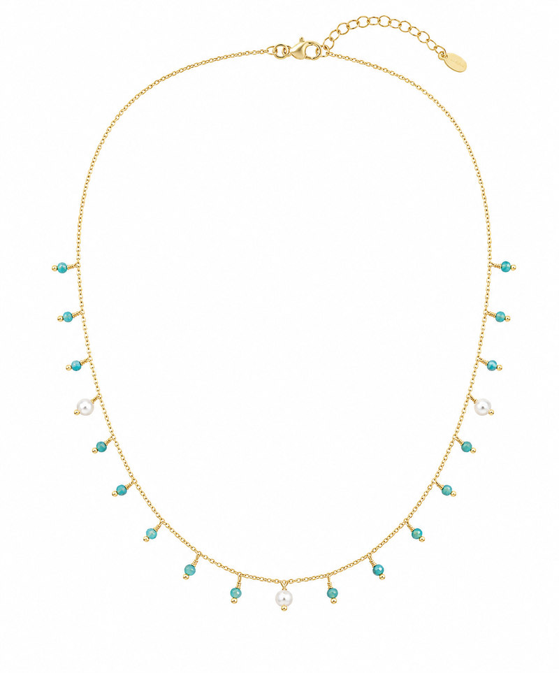 Choker Rondell com Pedra Natural Turquesa e Pérola Ouro 18k
