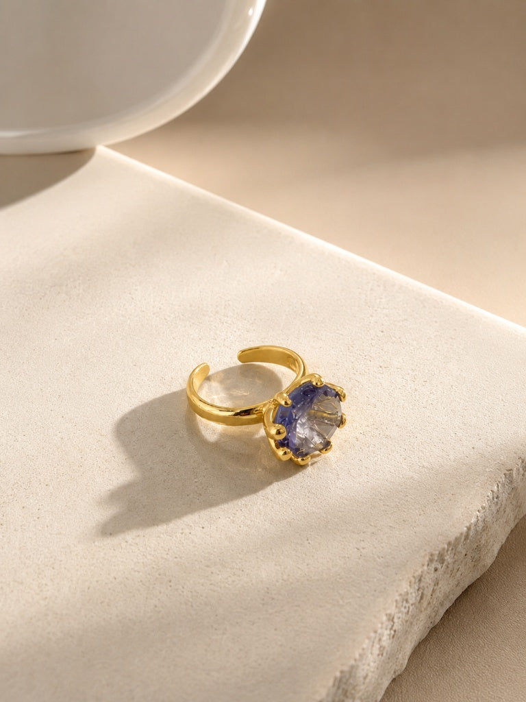 Anel Solitário Regulável Zircônia Ametista 12mm Ouro 18k