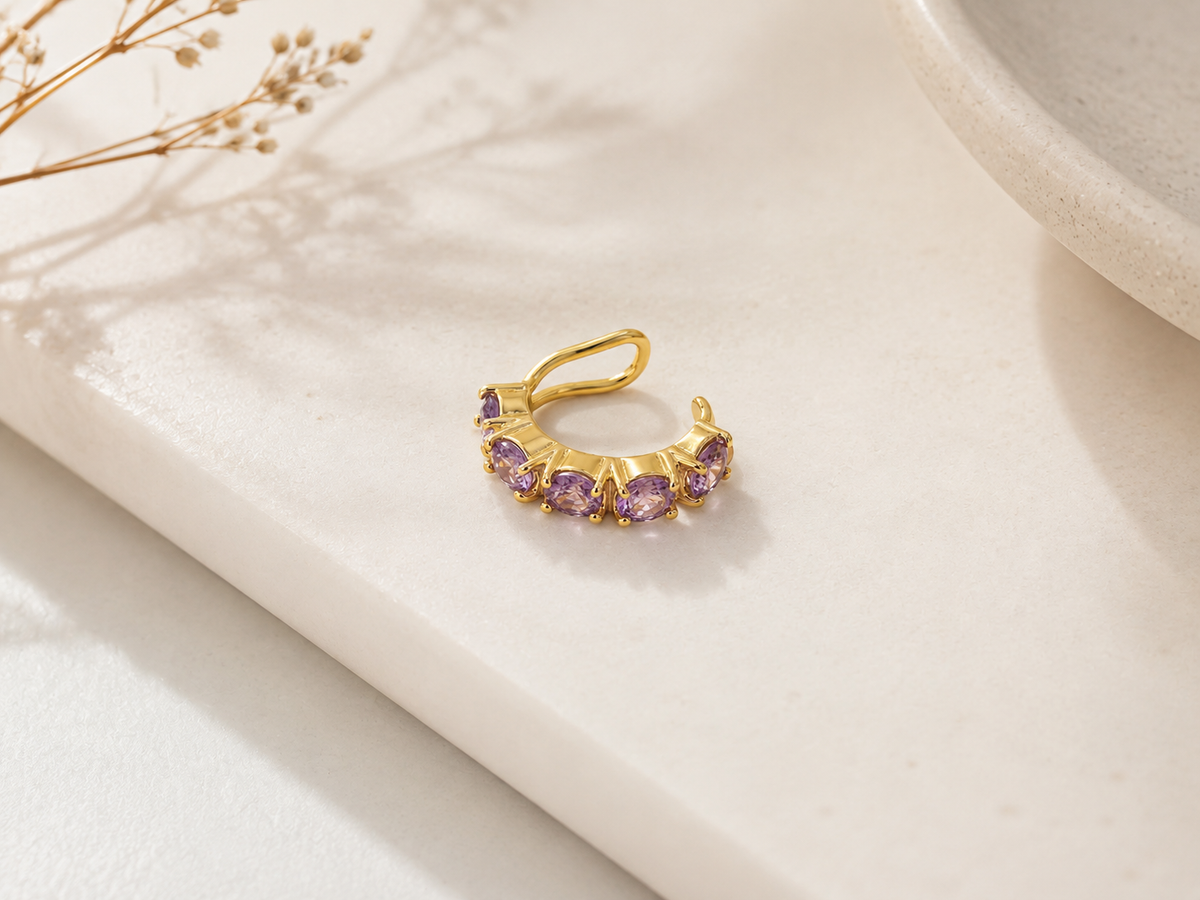 Piercing Fake em Zircônia Ametista Ouro 18k