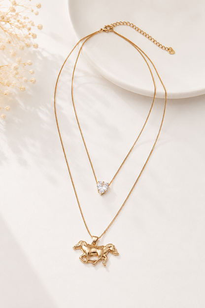 Colar Duplo Veneziana Cavalo Ouro 18k