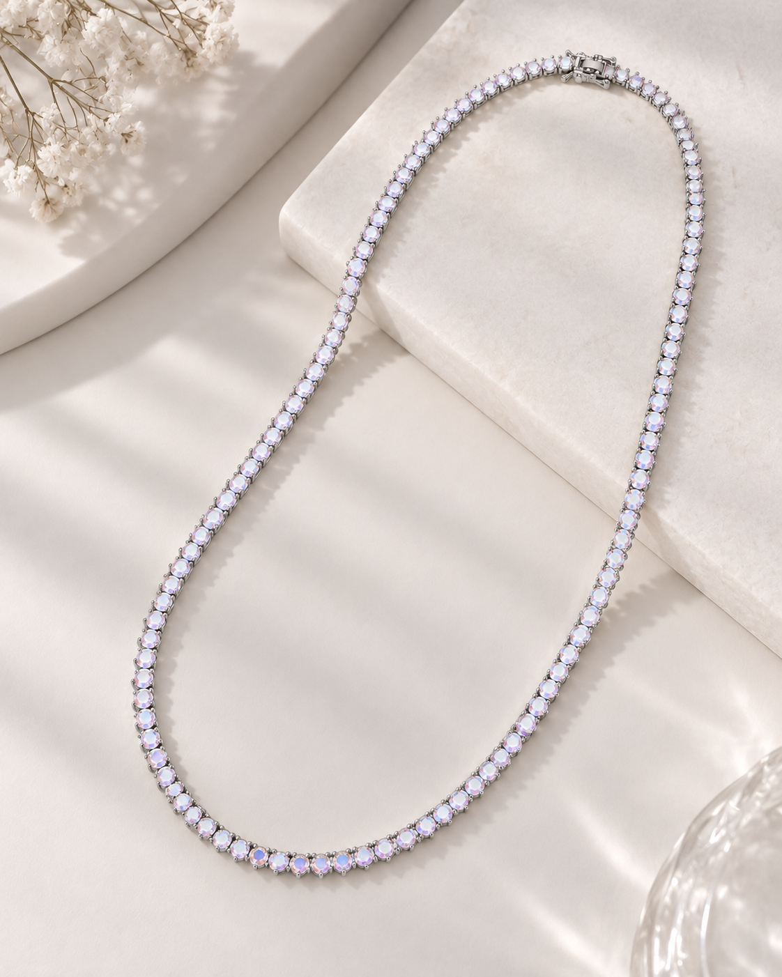 Colar Riviera Três Pontas Furta-Cor Ródio Branco