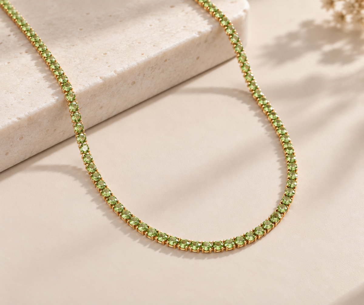 Colar Riviera Três Pontas Peridoto Ouro 18k