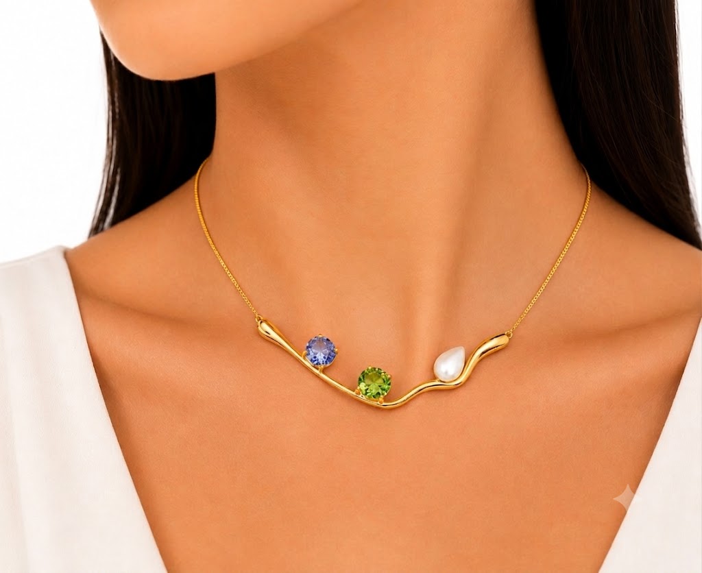 Choker Orgânico com Pedras Naturais Ouro 18k
