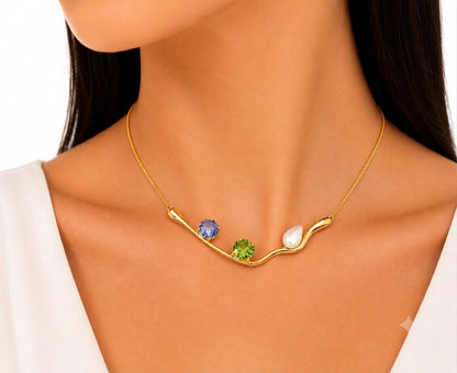 Choker Orgânico com Pedras Naturais Ouro 18k