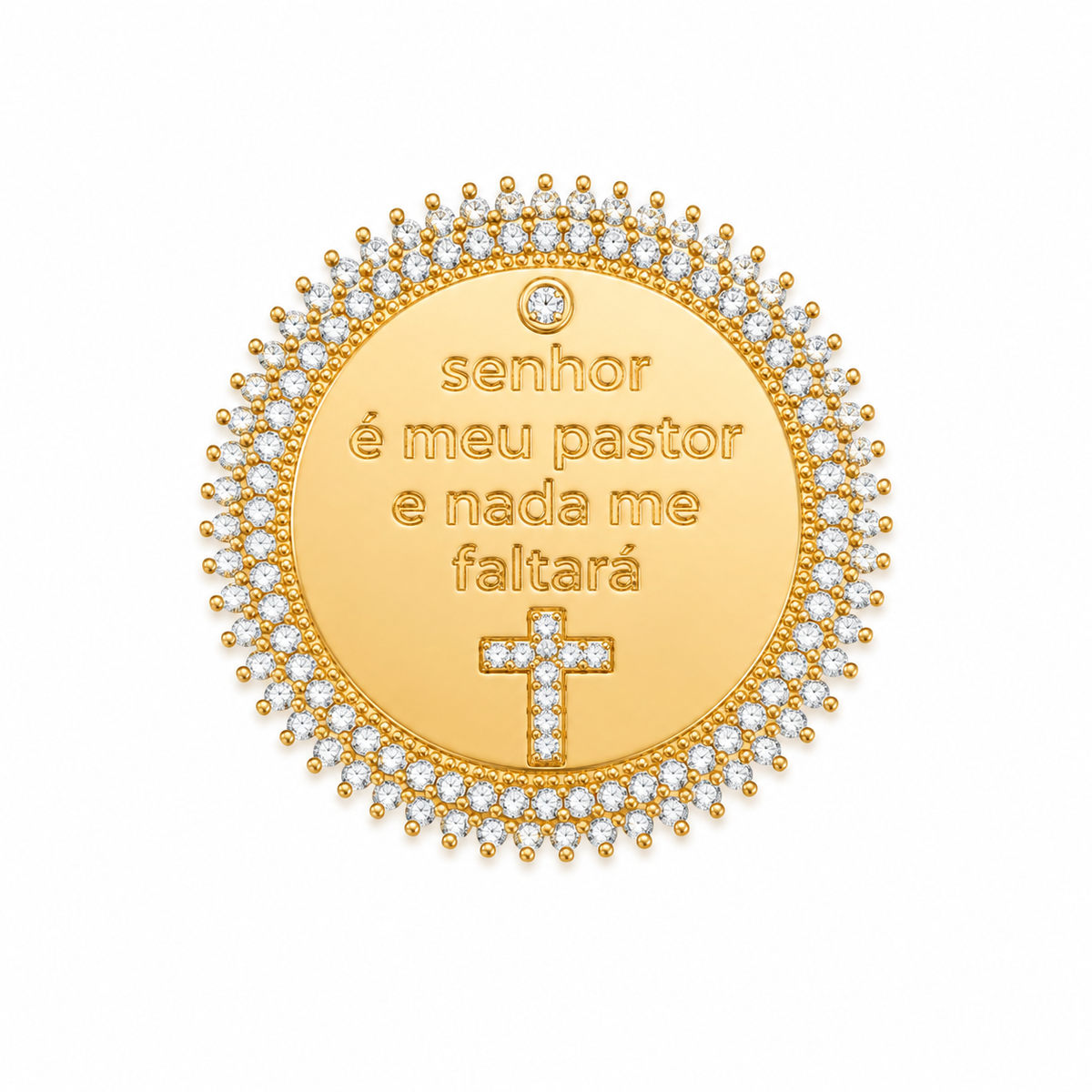 Pingente Frase Cravejada Ouro 18k