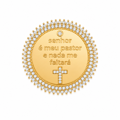 Pingente Frase Cravejada Ouro 18k