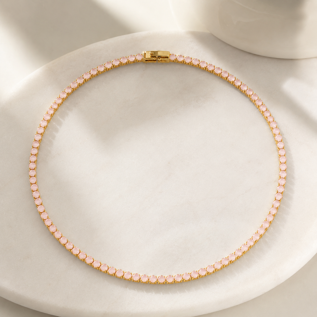 Colar Riviera Quartzo Rosa 2mm Ouro 18k