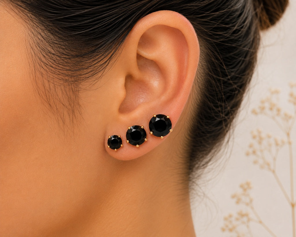 Brinco Trio Zircônia Ônix Ouro 18k