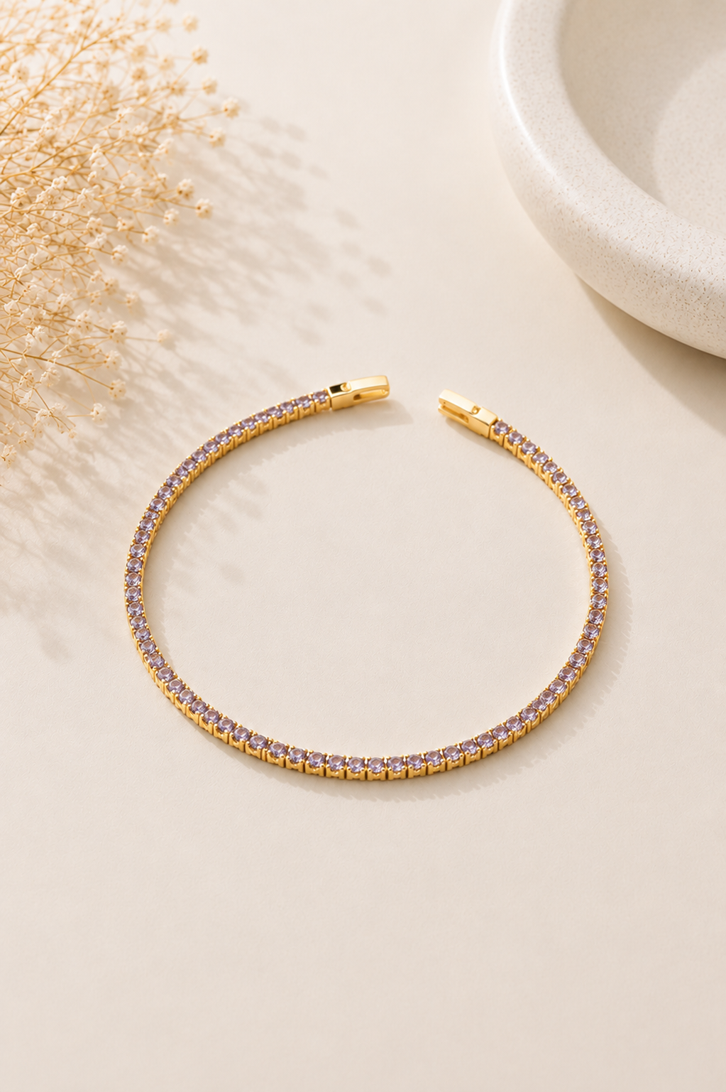 Pulseira Riviera Lilás 2mm Ouro 18k