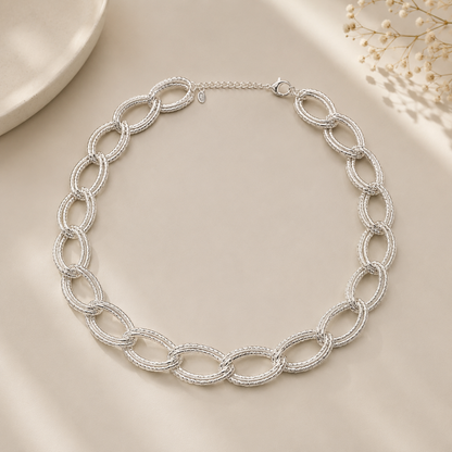 Choker Elo Duplo Trabalhado Ródio Branco