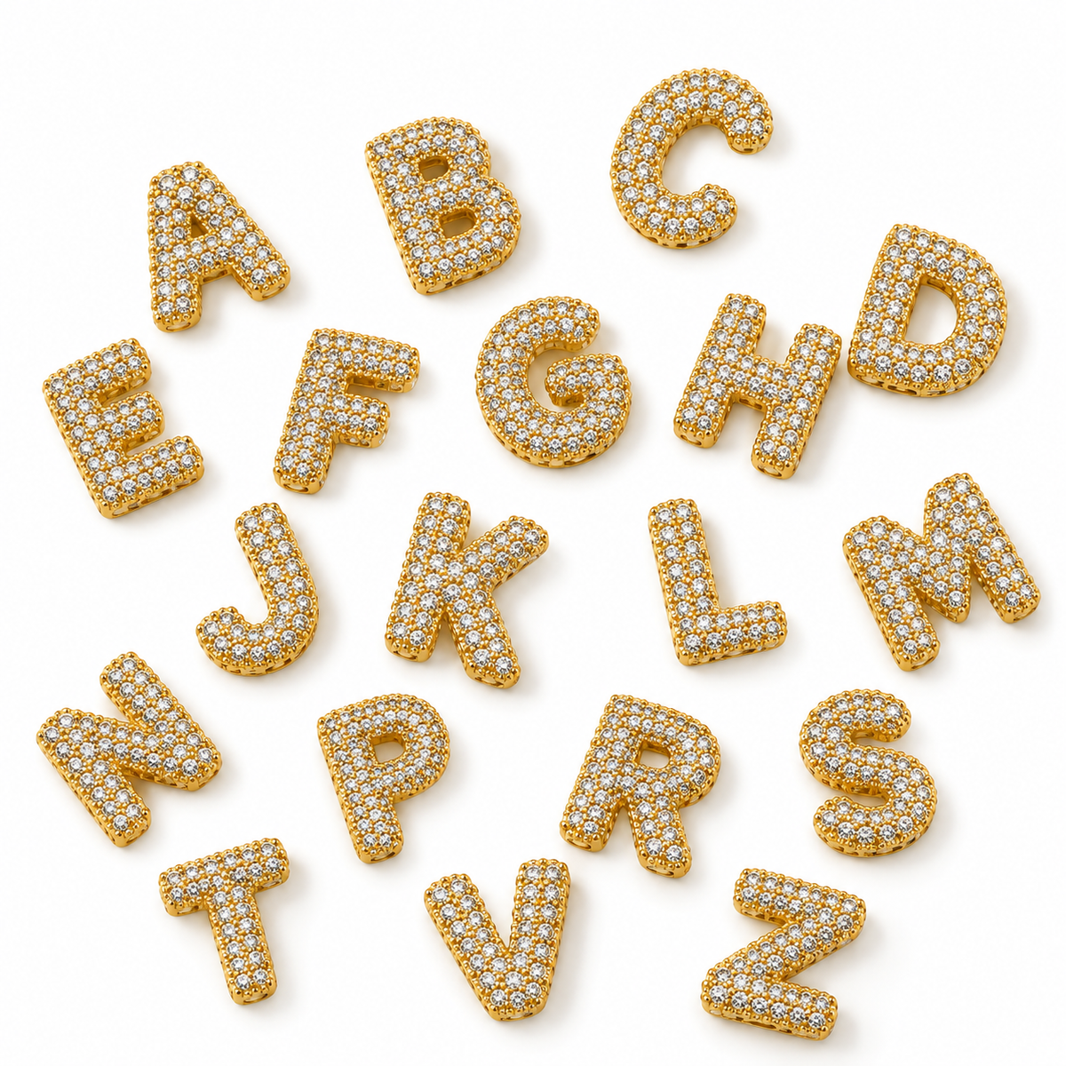 Pingente Letras Puffers Cravejadas Ouro 18k