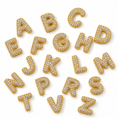 Pingente Letras Puffers Cravejadas Ouro 18k