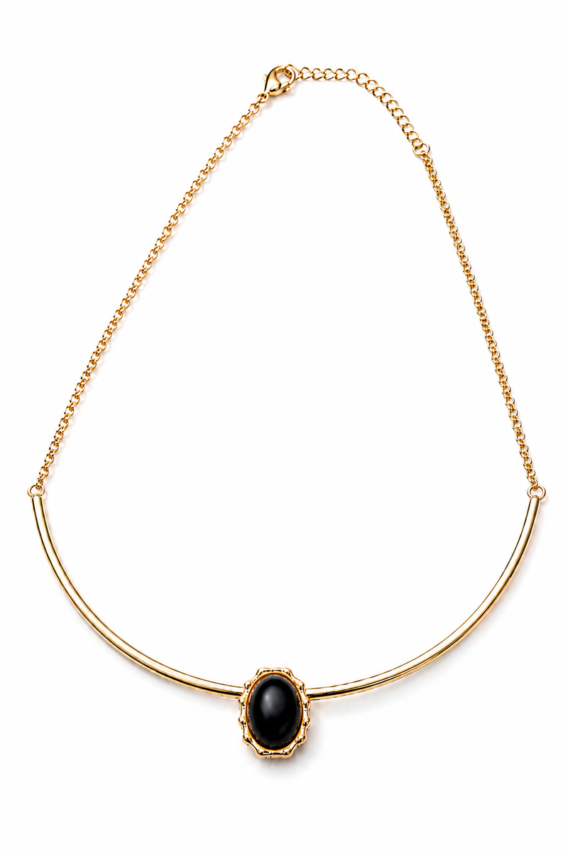 Colar Aro Deusa Ônix Ouro 18k