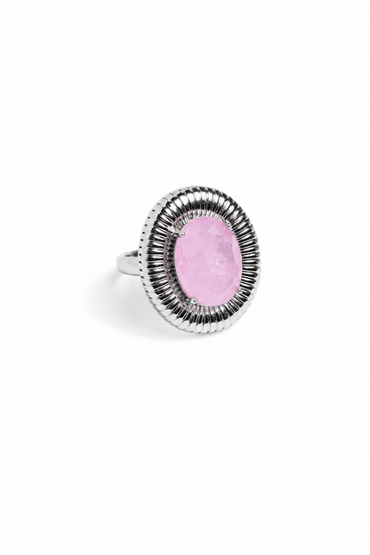 Anel Aura Imperial Quartzo Rosa Ródio Branco