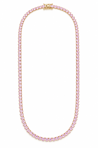 Colar Riviera Três Pontas Quartzo Rosa Ouro 18k