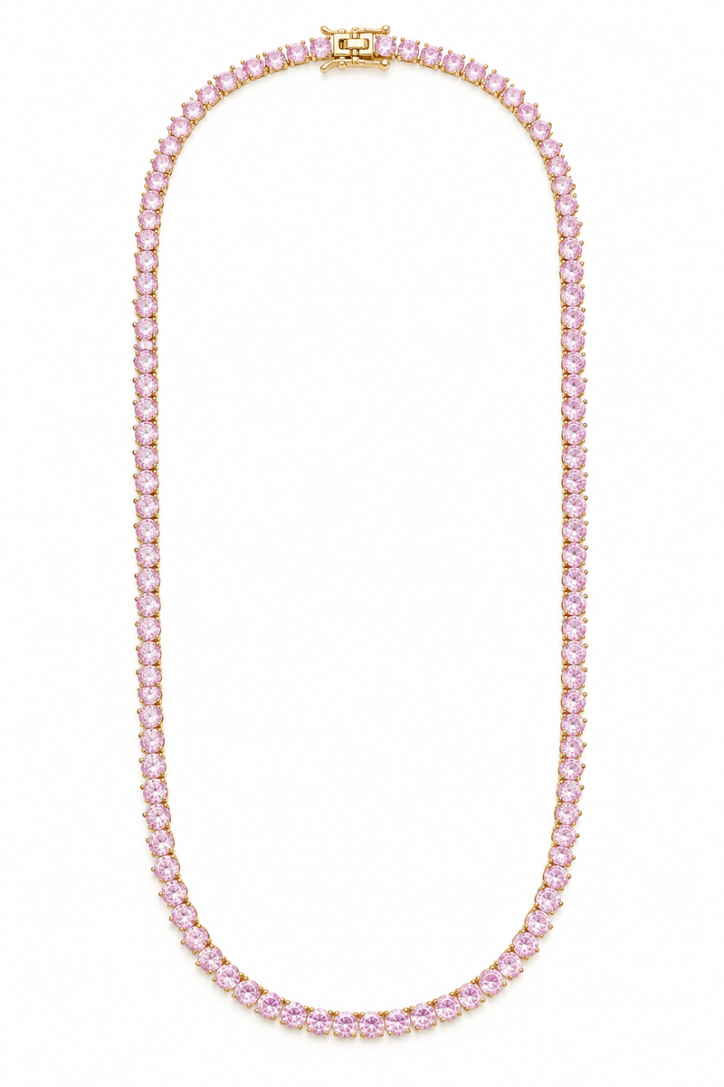 Colar Riviera Três Pontas Quartzo Rosa Ouro 18k