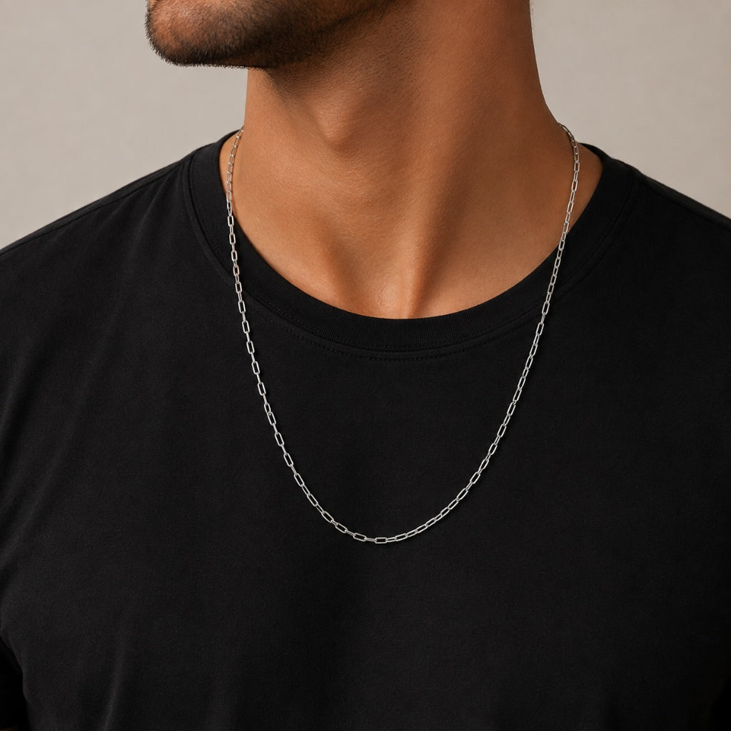 Corrente Masculina Cartier Alongado Prata 925