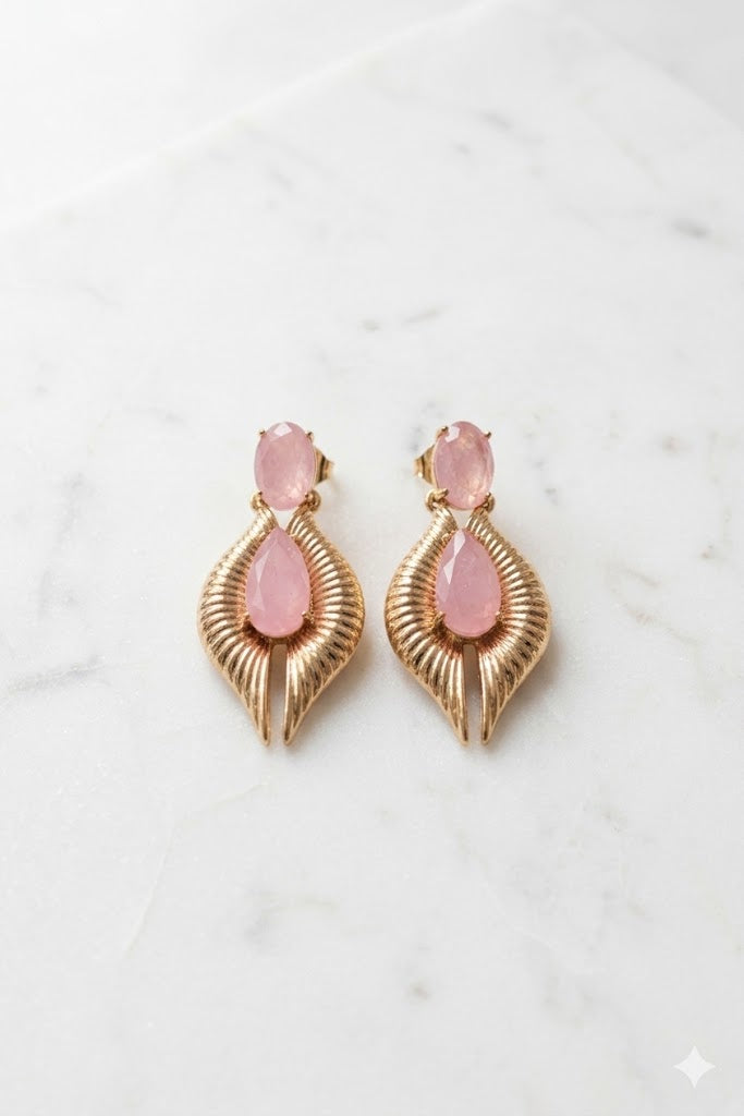 Brinco Aura Imperial Quartzo Rosa Ouro 18k