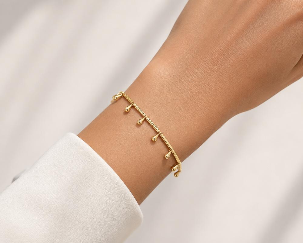 Pulseira Canutilho Fosco com Gotinha Ouro 18k
