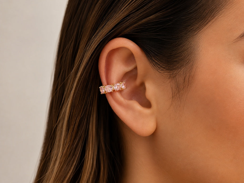 Piercing Fake em Zircônia Quartzo Rosa Ouro 18k