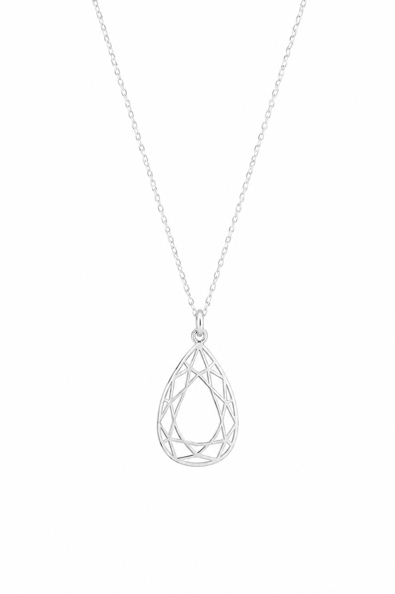 Colar Gota Geometrica Vazada Prata 925