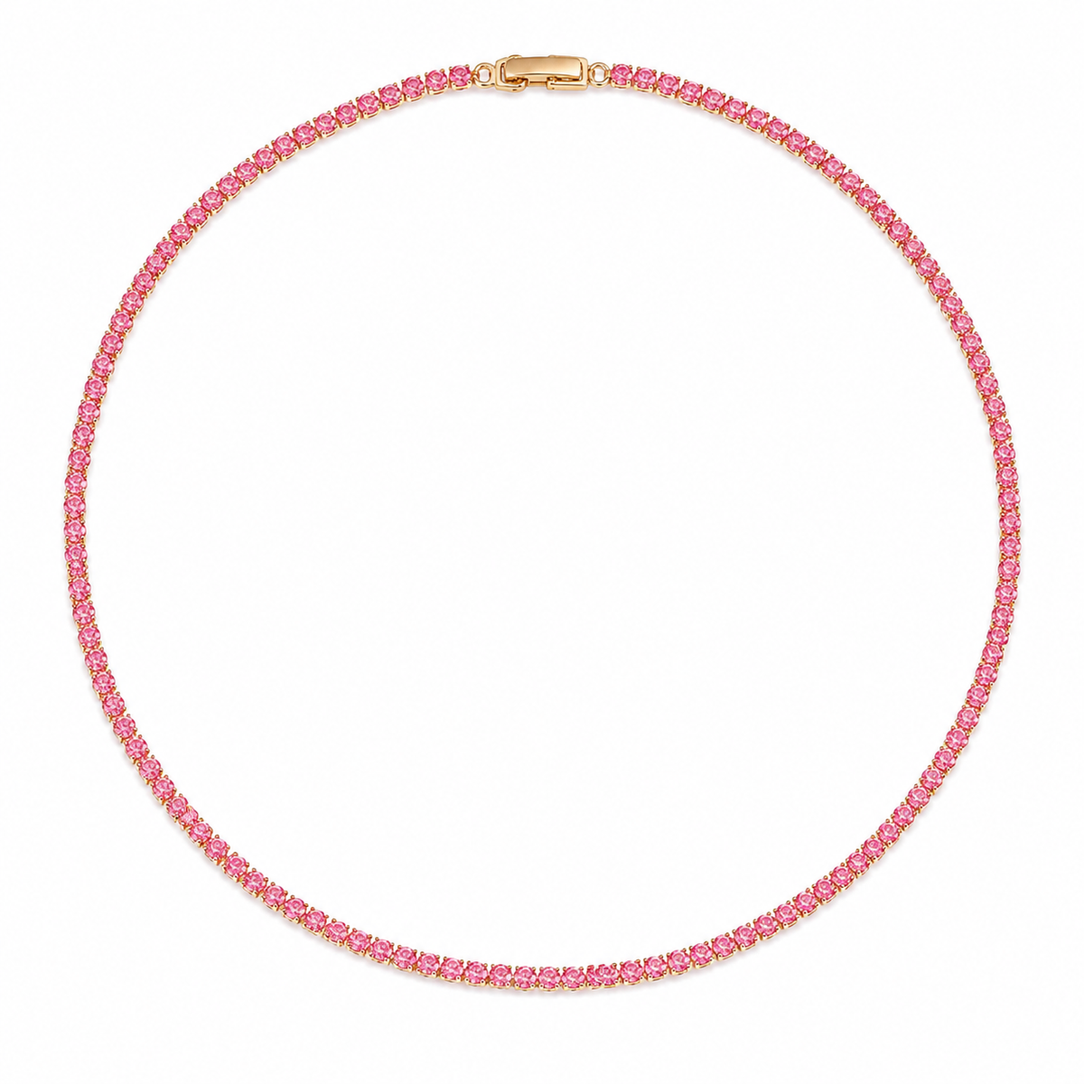 Colar Riviera Rosa 2mm Ouro 18k