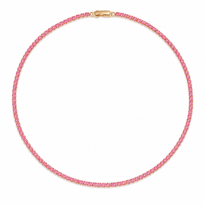 Colar Riviera Rosa 2mm Ouro 18k