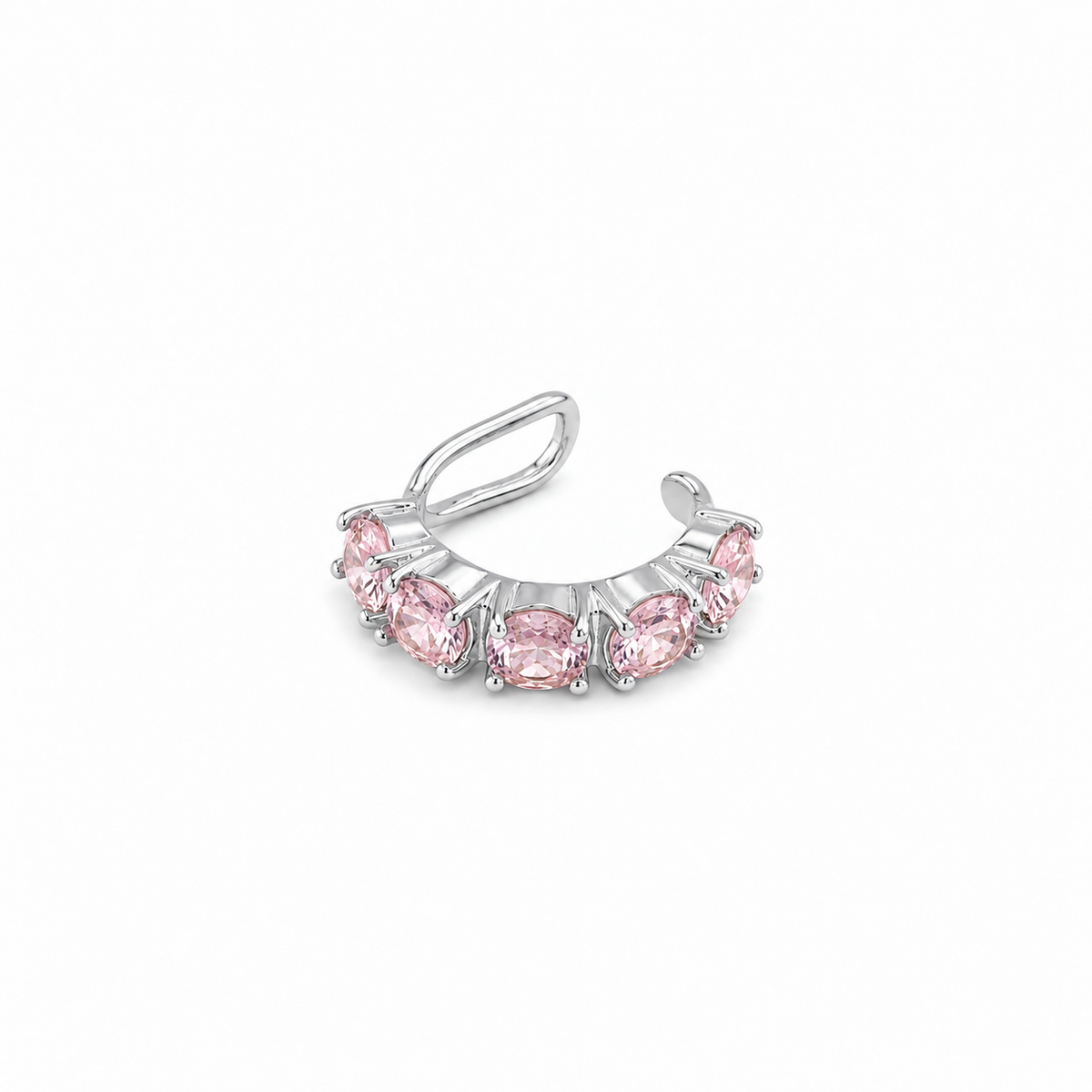 Piercing Fake em Zircônia Quartzo Rosa Ródio Branco