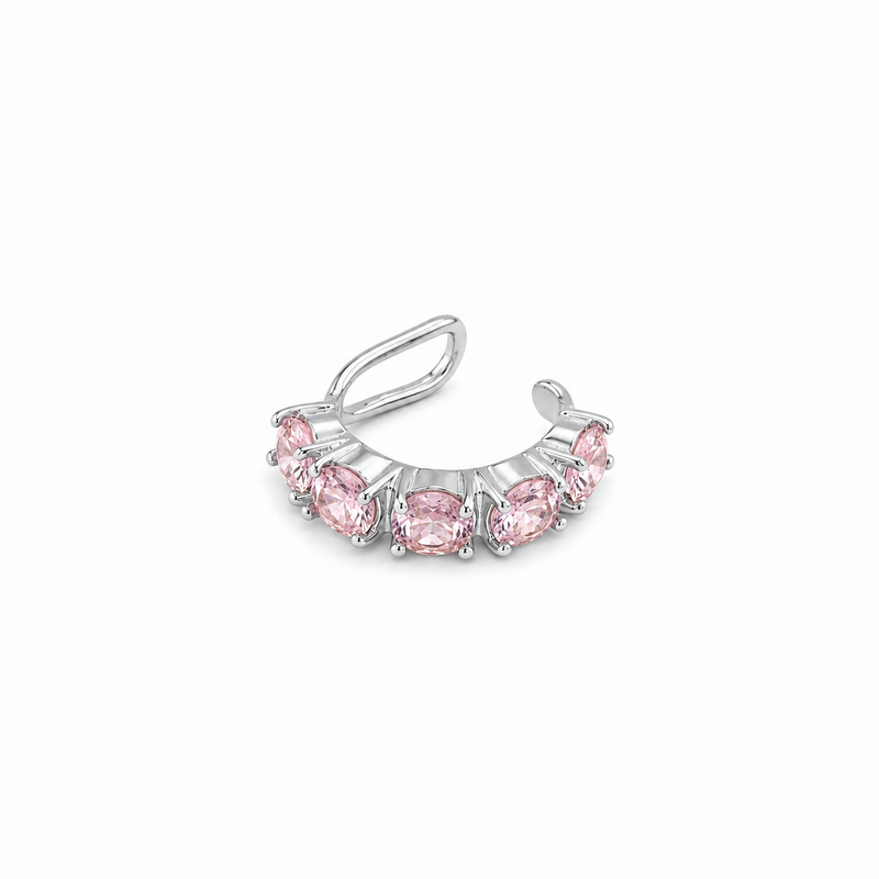 Piercing Fake em Zircônia Quartzo Rosa Ródio Branco