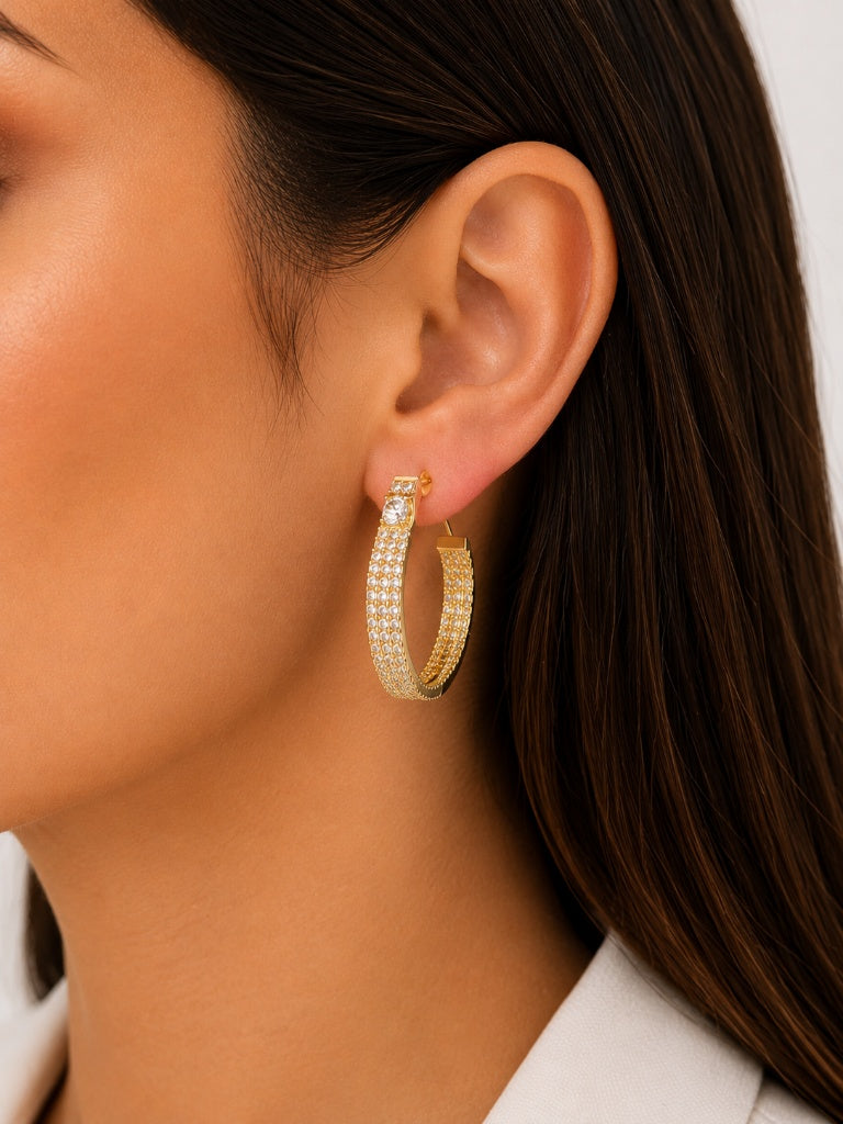 Brinco Argola Cravejada Ouro 18k