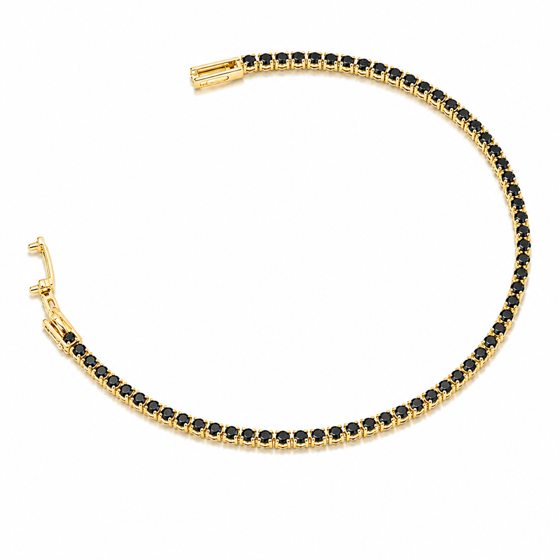 Pulseira Riviera Preto 2mm Ouro 18k