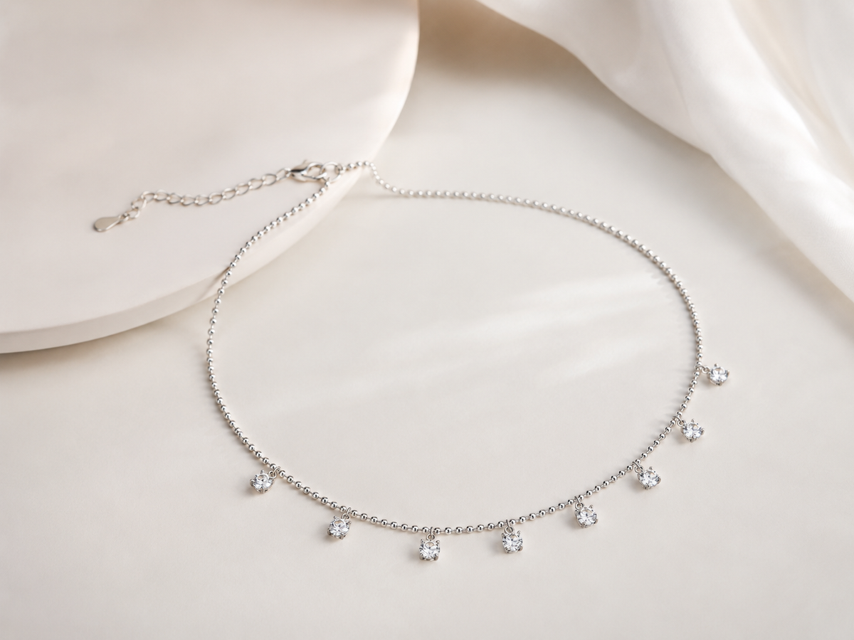 Choker Elo Esferas 9 Brilhantes Prata 925