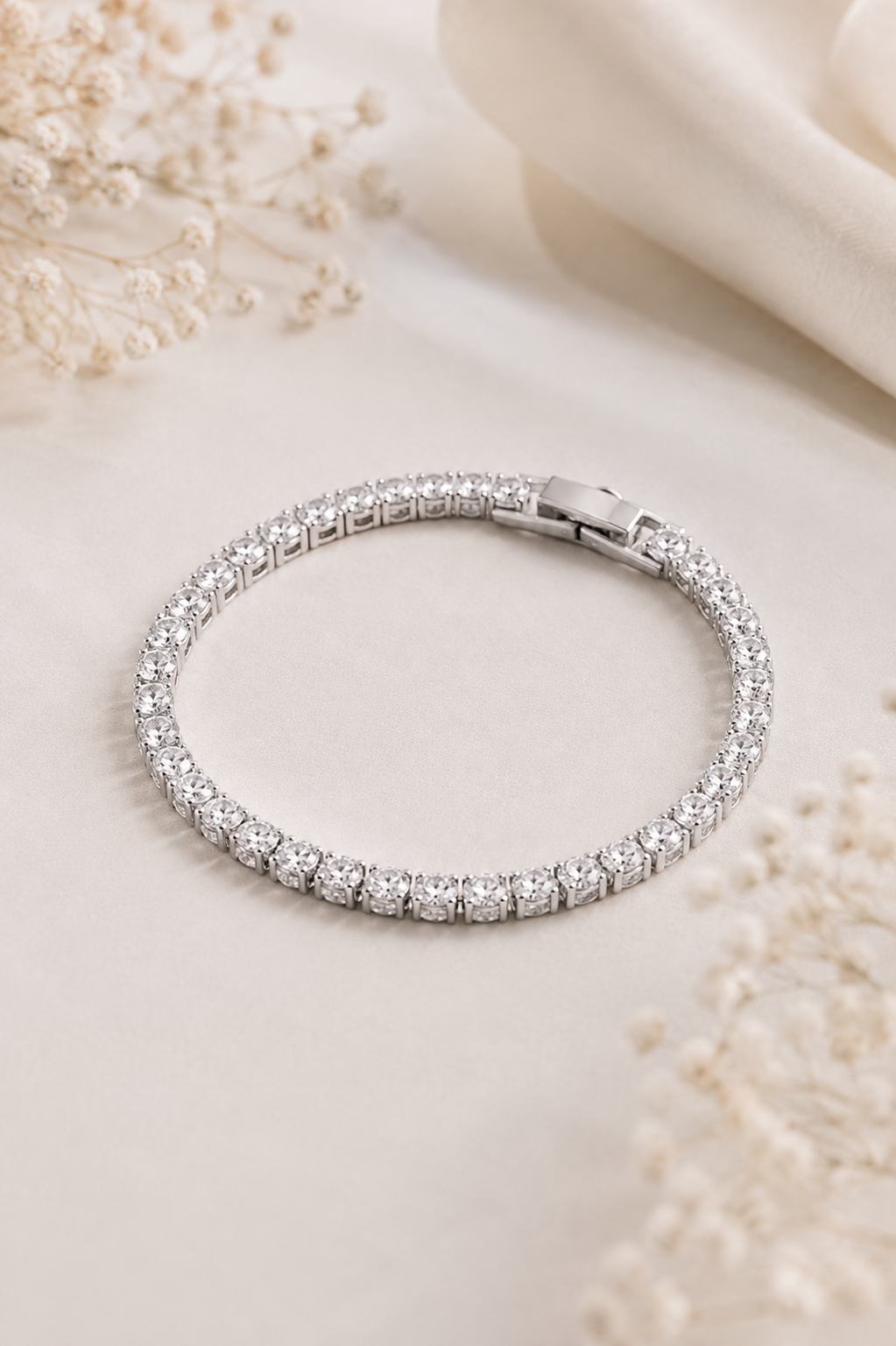 Pulseira Riviera 3mm Cristal Fecho Joia Ródio Branco