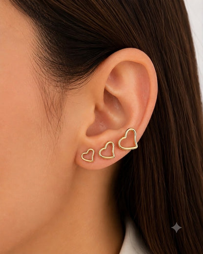 Brinco Trio Coração Corte Laser Ouro 18k