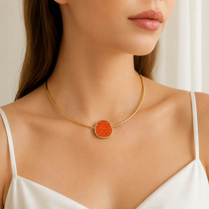 Aro Orgânico Couro de Tilápia Coral Ouro 18k