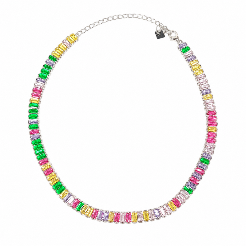 Choker Baguete Collor Ródio Branco