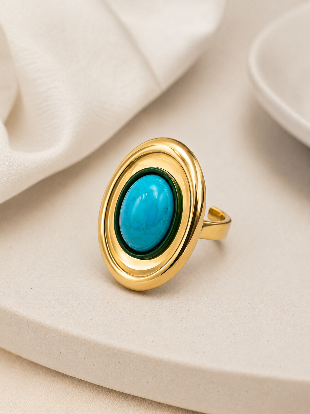 Anel com Pedra Natural Azul Regulável Ouro 18k