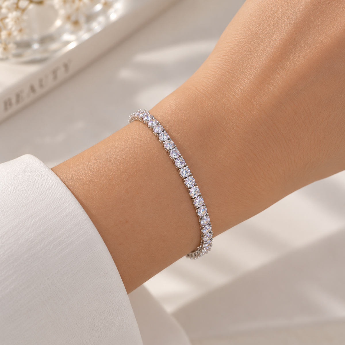 Pulseira Riviera Três Pontas Furta-Cor Ródio Branco