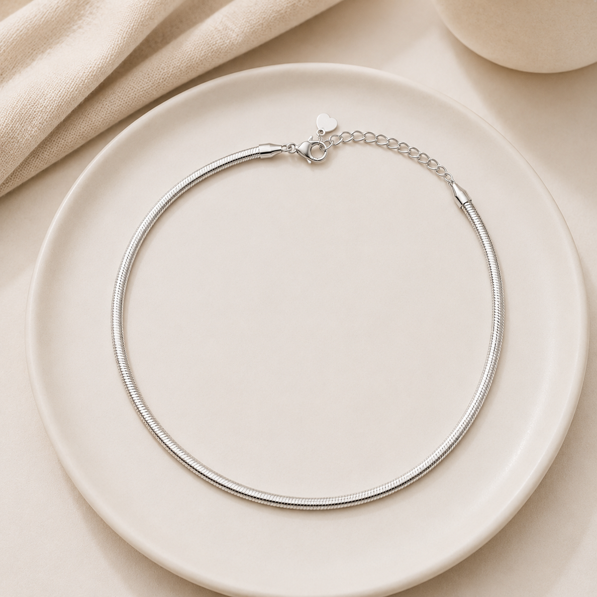 Colar Choker Fio Alemão 3mm Ródio Branco