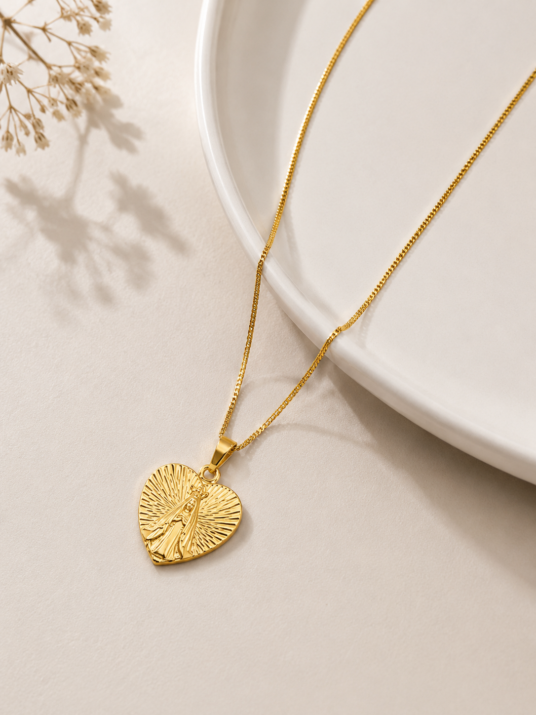 Colar Coração Nossa Senhora Trabalhado Ouro 18k