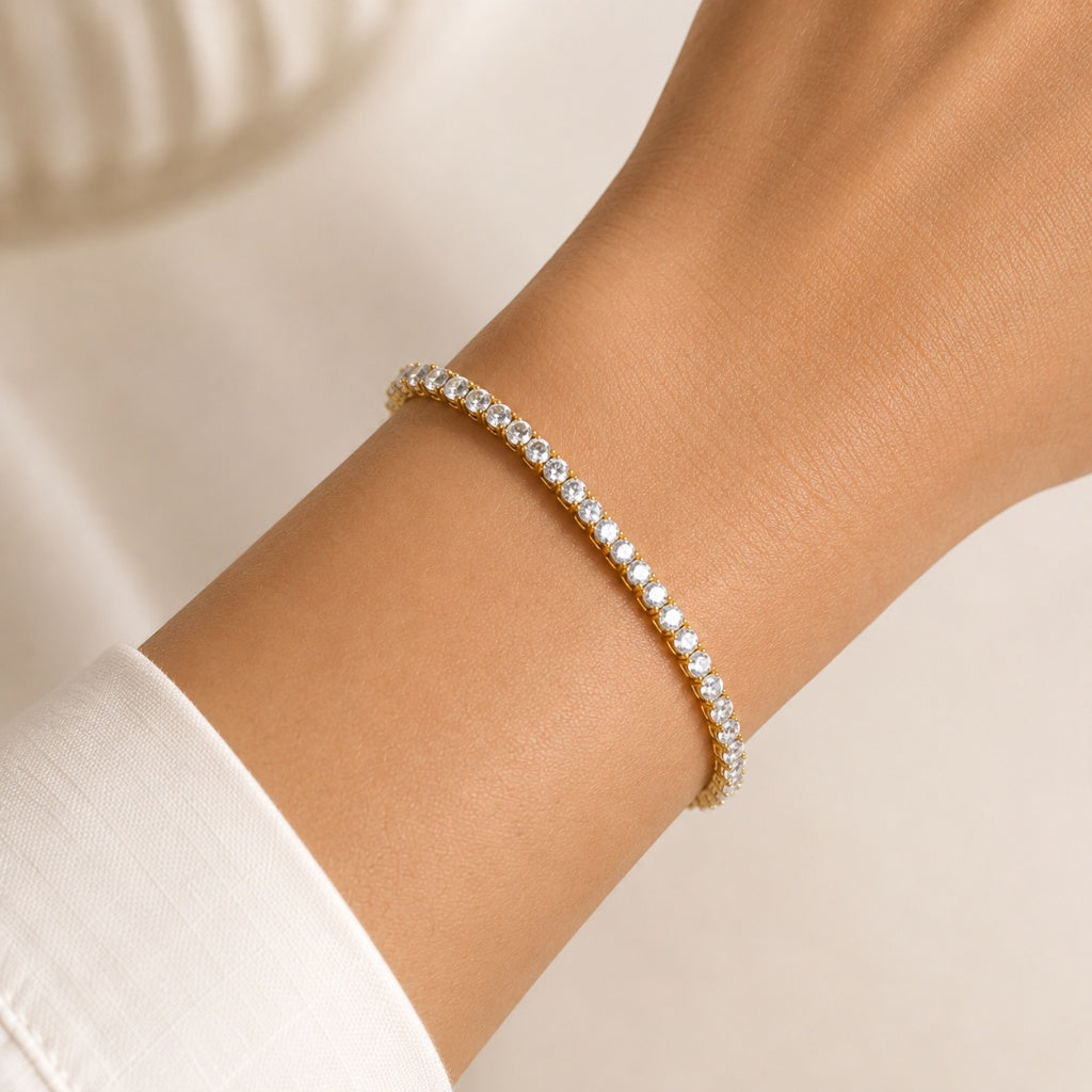 Pulseira Riviera Três Pontas Cristal Ouro 18k
